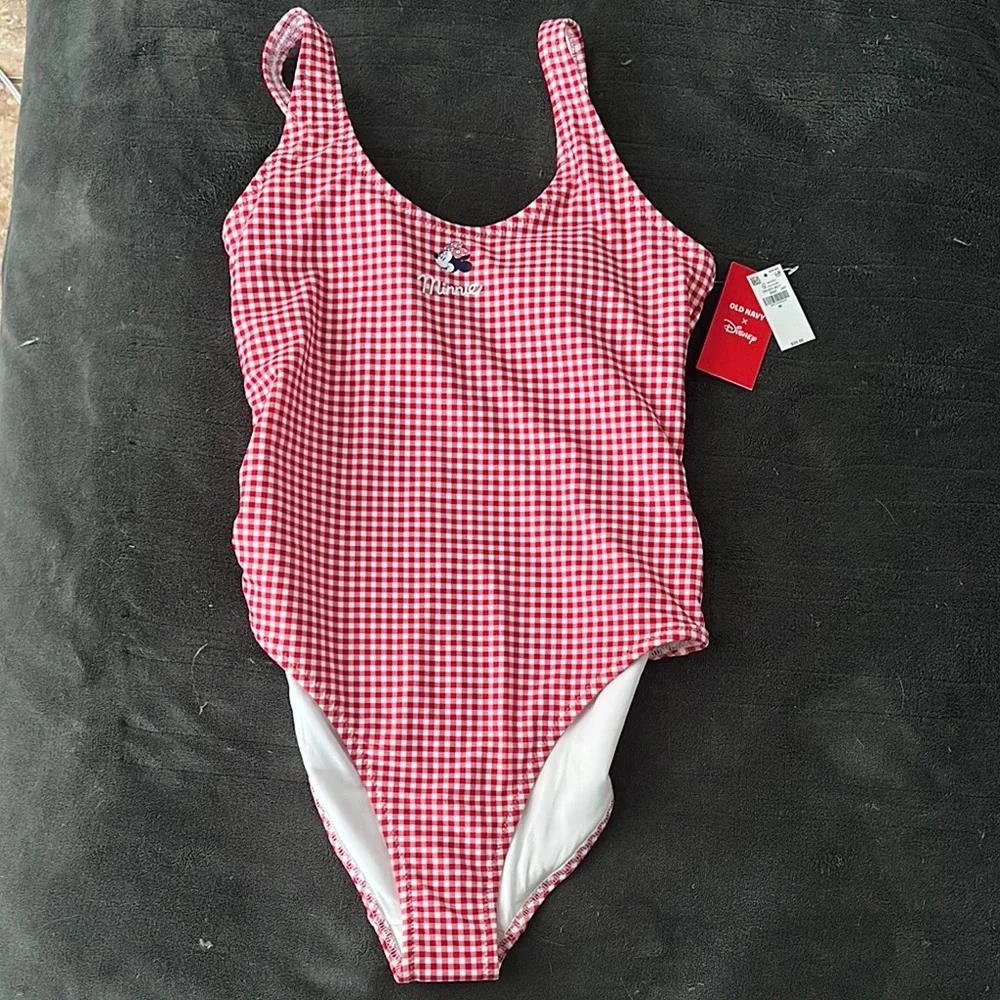 Old Navy x Disney Minnie Mouse Red and White Gingham Bathing Suit One Piece NWT - Picture 2 of 6